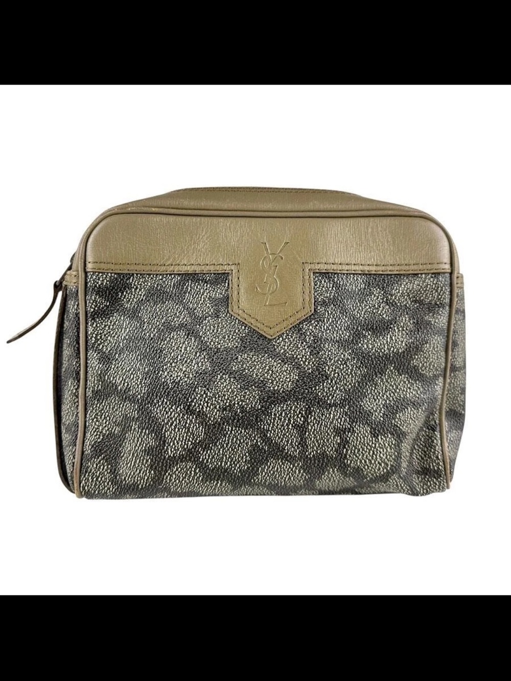 Yves Saint Laurent Taupe and Gray Patterned Cosmetic Pouch